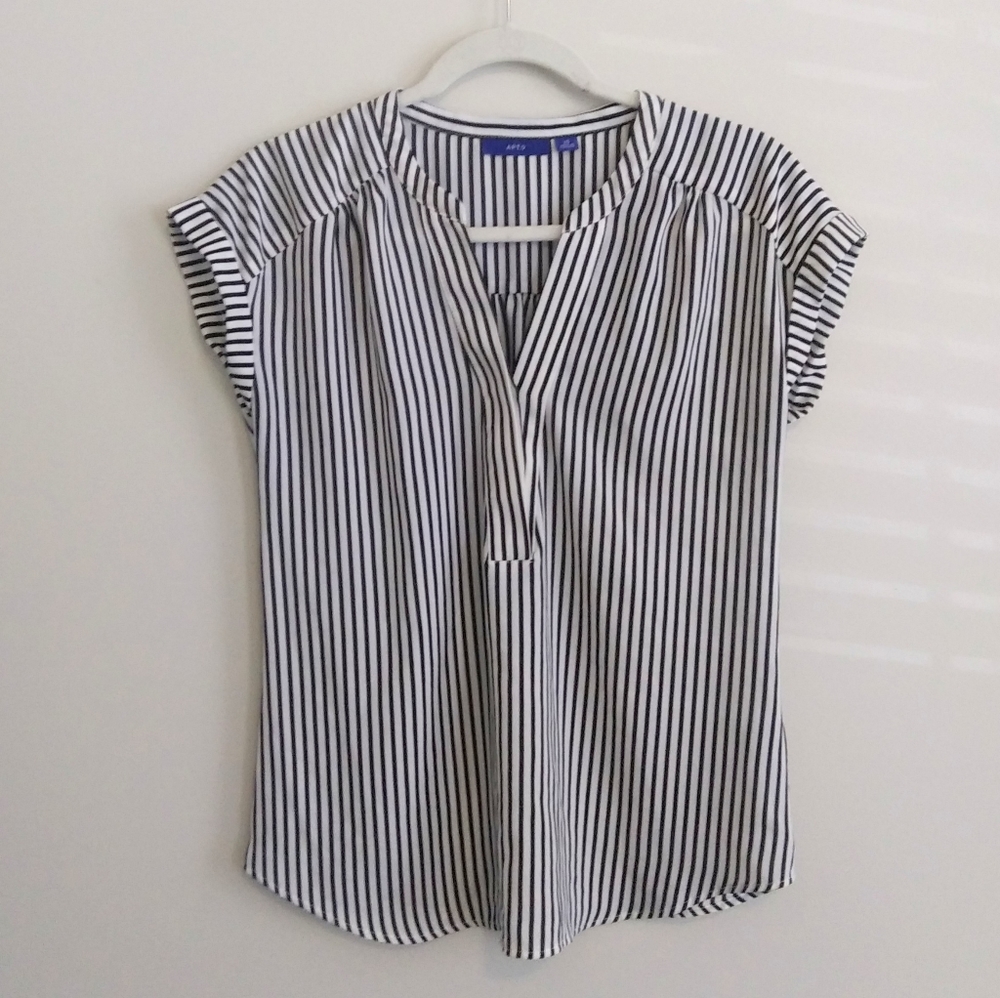 Black and White Striped Cap Sleeve Blouse
